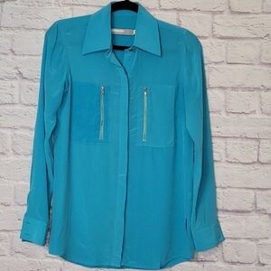 Hunter Bell New York Button Down Silk Top Zipper Pockets XS